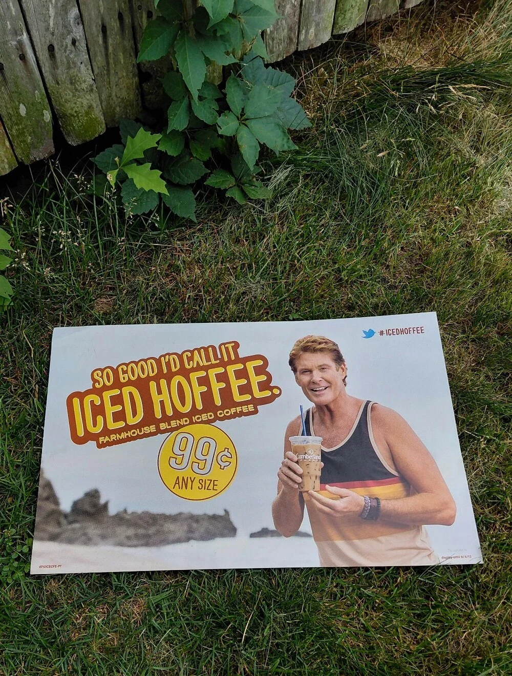 2012 David Hasslehoff Iced Hoffee acrylic coffee advertisment sign 14.5